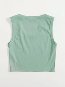 SHEIN EZwear Scoop Neck Solid Tank Top - Mint Green - View 2