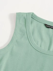 SHEIN EZwear Scoop Neck Solid Tank Top - Mint Green - View 5
