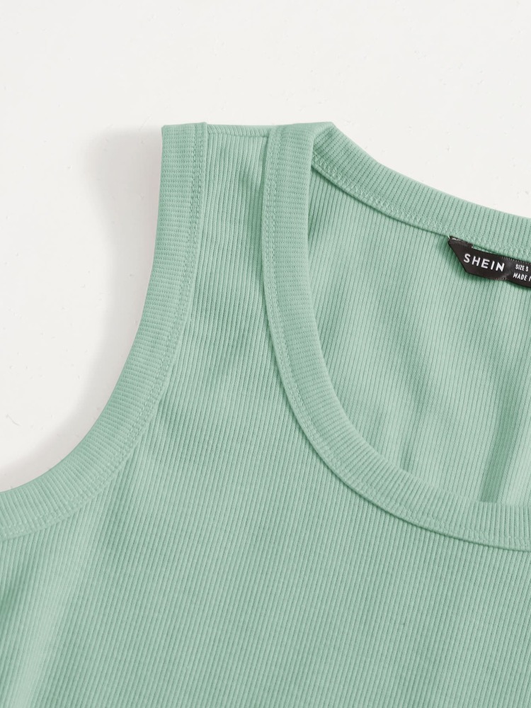 SHEIN EZwear Scoop Neck Solid Tank Top - Mint Green - View 5