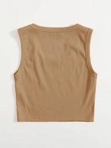 SHEIN EZwear 大圓領素色背心上衣 - 卡其色 - 查看 2