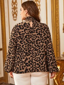Modelyn Plus Bishop Sleeve Shirred Leopard Top - Multicolor - View 4