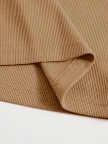 SHEIN EZwear 大圓領素色背心上衣 - 卡其色 - 查看 4