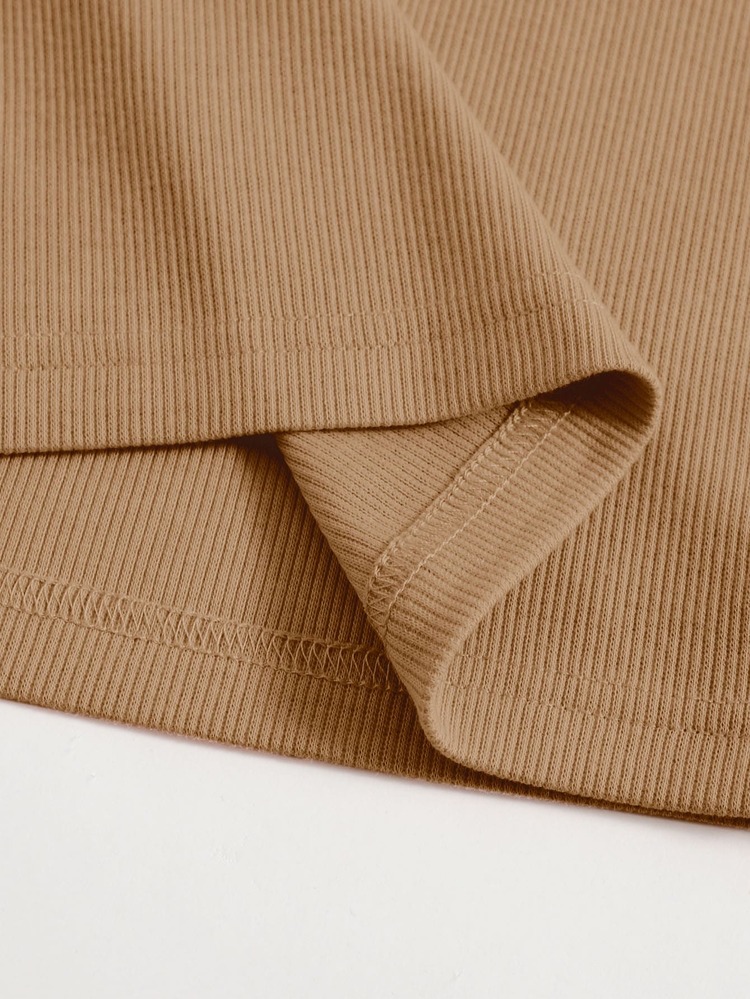 SHEIN EZwear 大圓領素色背心上衣 - 卡其色 - 查看 4