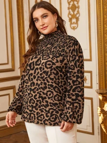 Modelyn Plus Bishop Sleeve Shirred Leopard Top - Multicolor - View 5