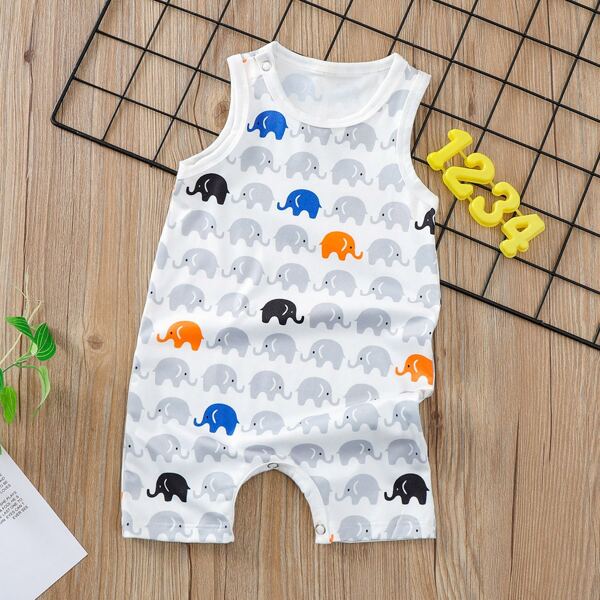 

Baby Boy Cartoon Elephant Tank Romper, Multicolor