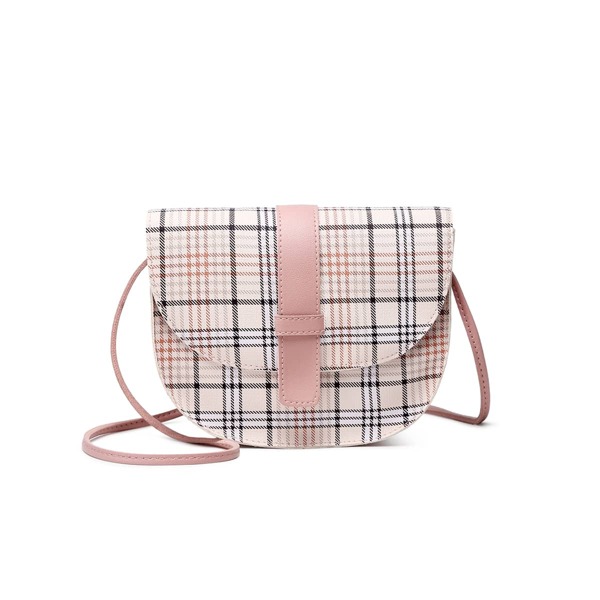 

Plaid Pattern Flap Saddle Bag, Pink