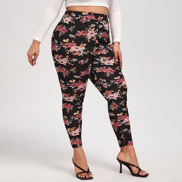 

Plus Floral Print Pants, Multicolor