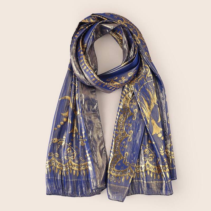 

Floral Print Scarf, Royal blue