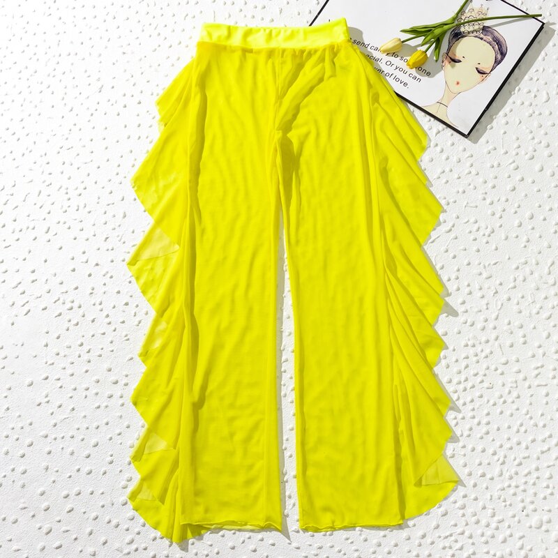 

Ruffle Trim Mesh Cover Up Pants, Yellow
