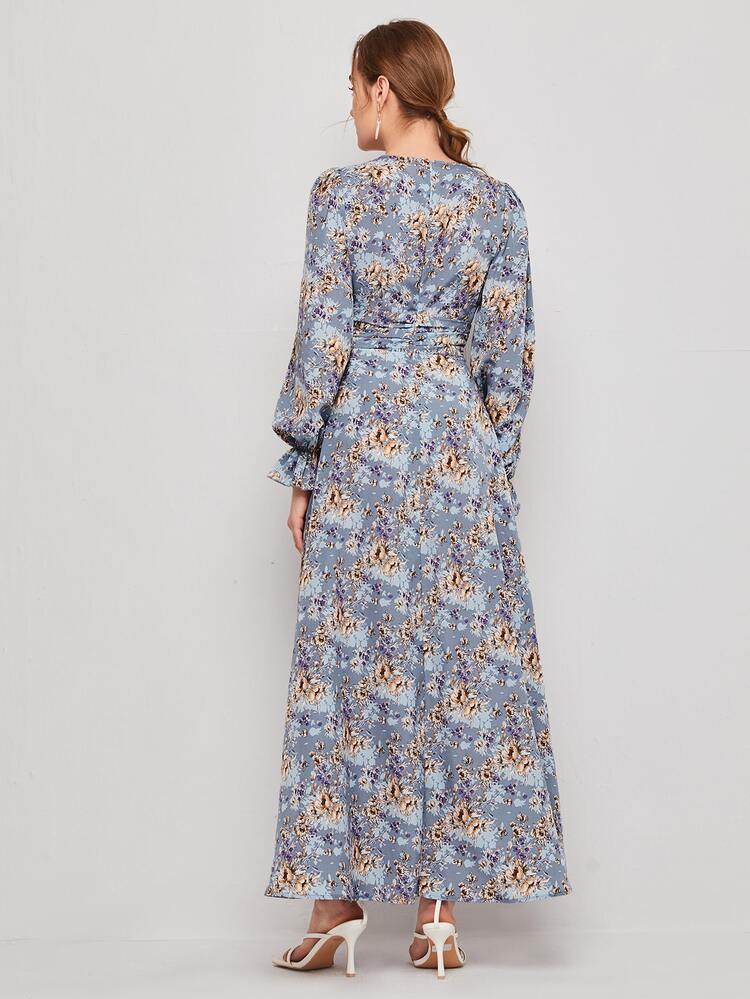 Mulvari 荷葉邊袖滿版花卉腰帶連衣裙 - 彩色 - 查看 2