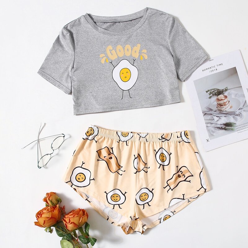 

Letter & Cartoon Graphic Pajama Set, Multicolor