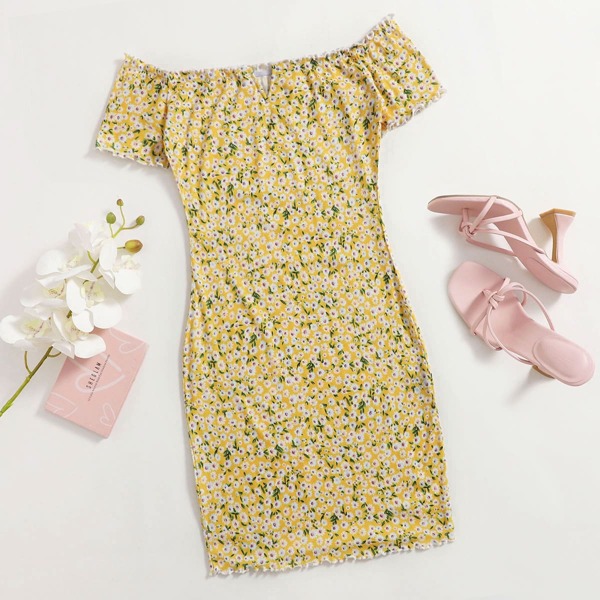 

Off Shoulder Ditsy Floral Dress, Yellow