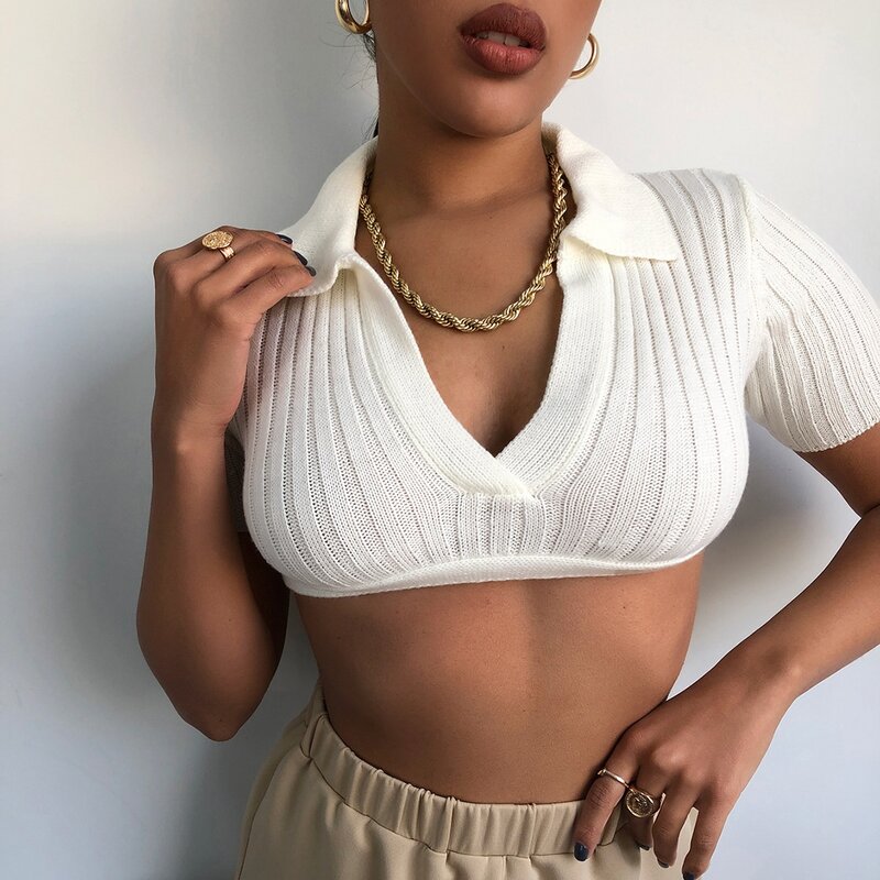 

Cut-out Tie Back Rib-knit Crop Top, White