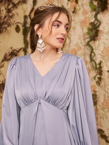 Modelyn Vestido unicolor de manga farol - Púrpura polvoriento - Ver 5