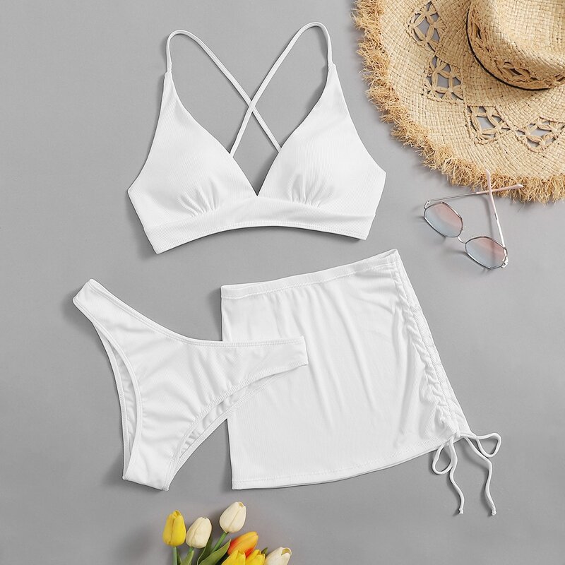 

3pack Crisscross Drawstring Bikini Swimsuit, White
