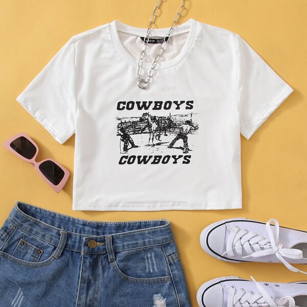 

Figure & Letter Graphic Crop Tee, White