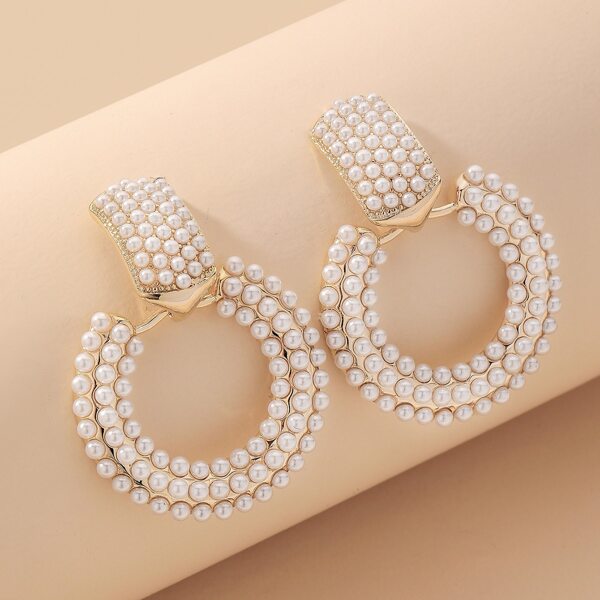 

Faux Pearl Decor Drop Earrings, White