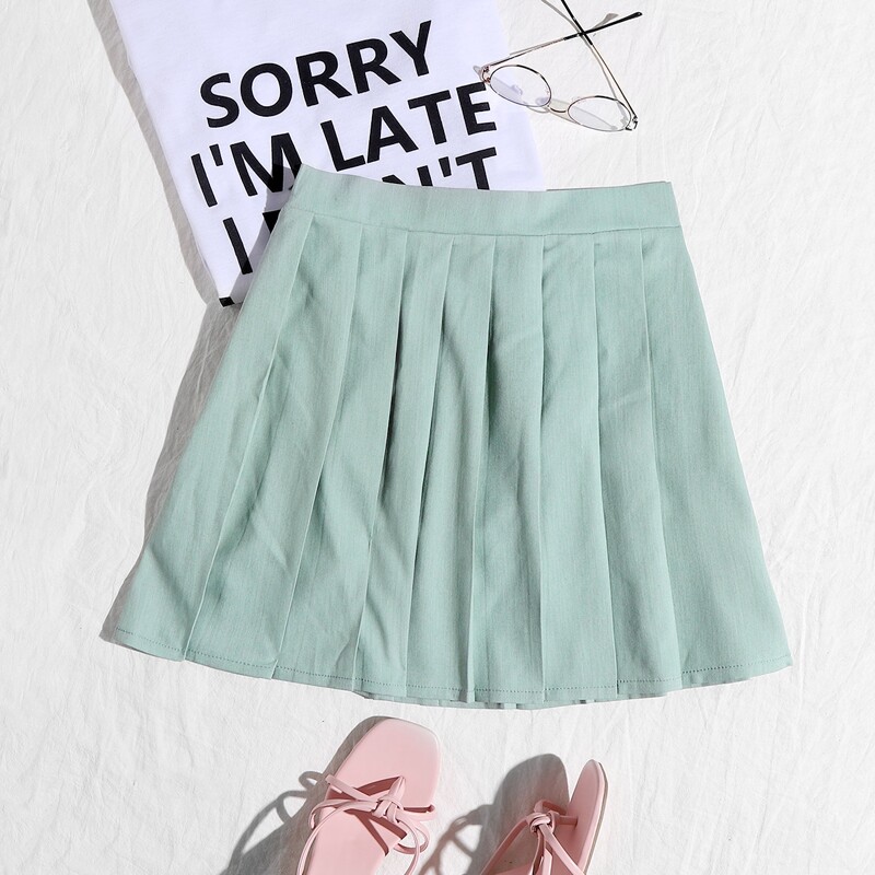 

Solid Pleated Skirt, Mint green