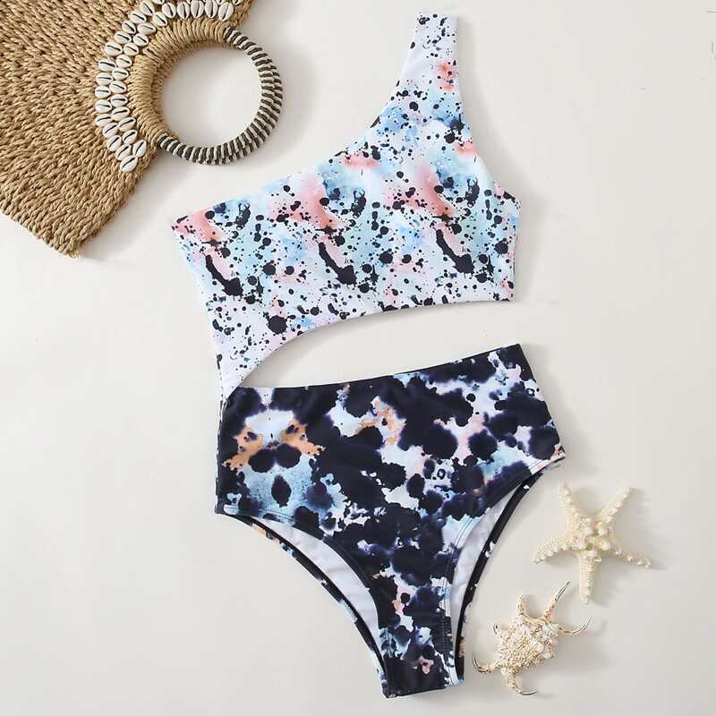 

Ink Pattern Cut-out One Piece Swimsuit, Multicolor