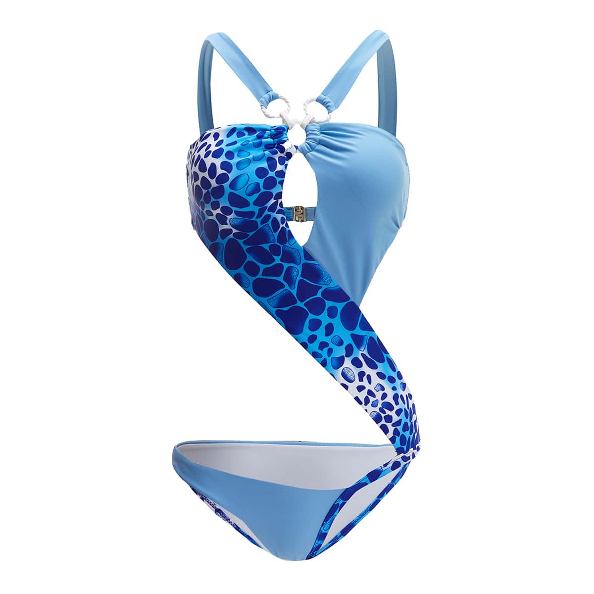 

Graphic Ring Linked Cut-out One Piece Swimsuit, Blue