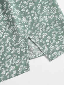 SHEIN 結飾肩抽褶胸開衩下擺小碎花連衣裙 - 彩色 - 查看 6