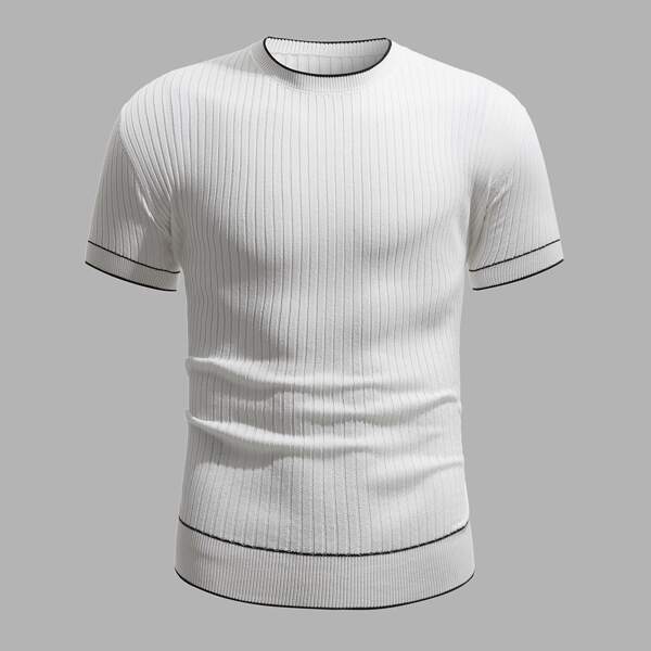 

Men Contrast Stitch Short Sleeve Sweater, White
