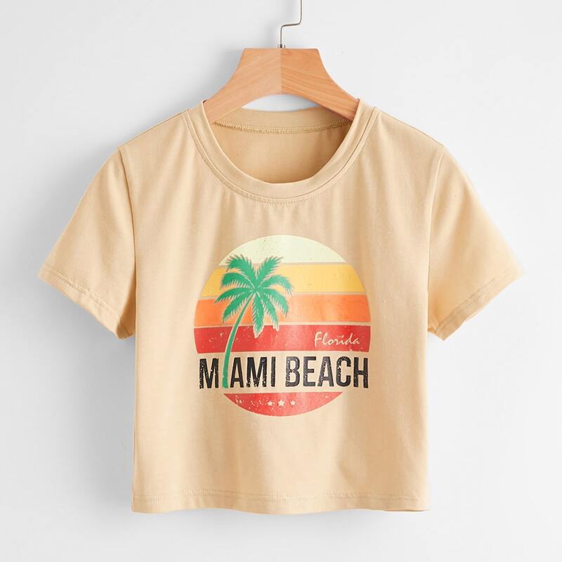 

Letter Tropical Graphic Crop Tee, Apricot
