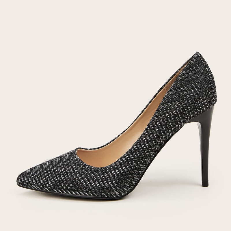 

Point Toe Stiletto Heeled Courts, Black