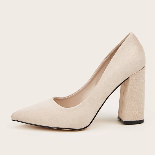

Point Toe Chunky Heeled Courts, Beige