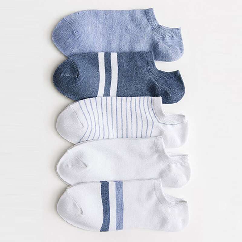 

5pairs Striped Ankle Socks, Blue and white