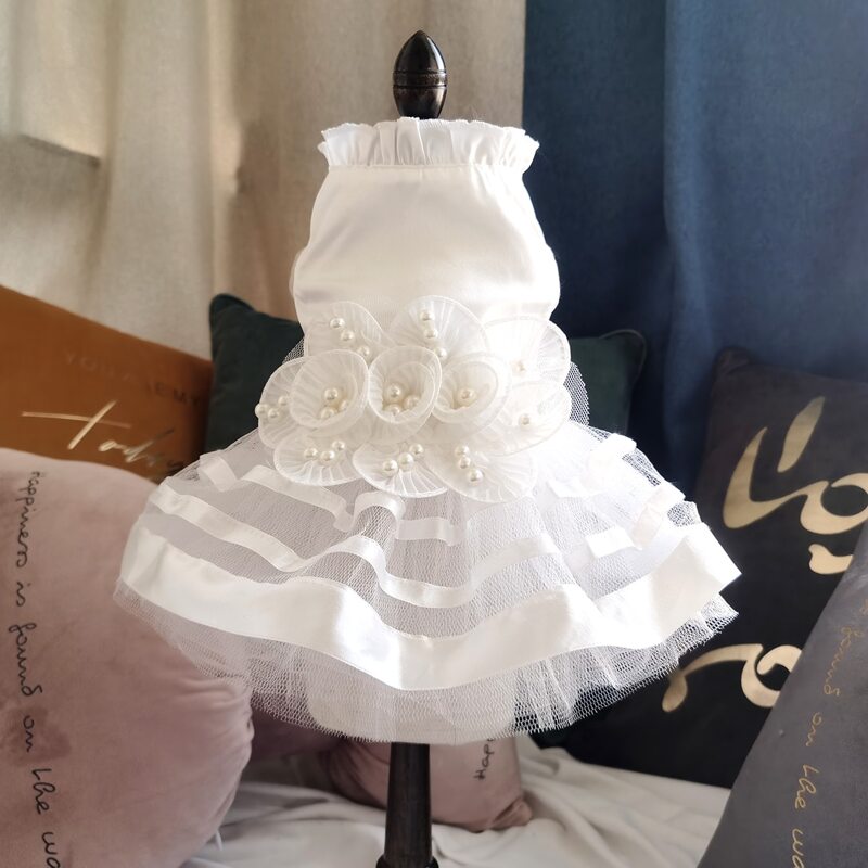 

1pc Faux Pearl Decor Pet Dress, White
