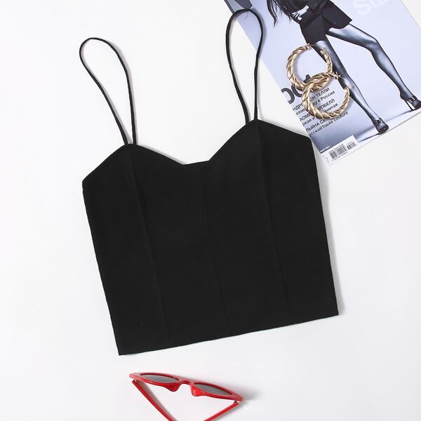 

Solid Slim Crop Knit Top, Black