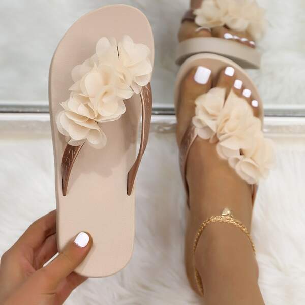 

Floral Decor Flip Flops, Champagne