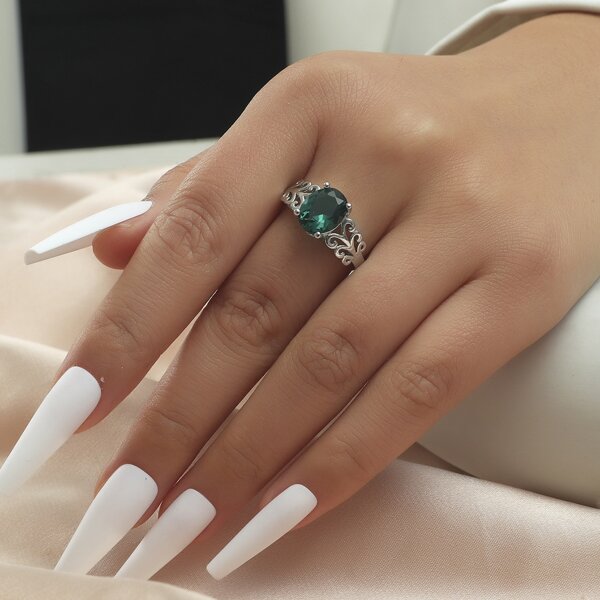 

Hollow Out Copper Ring, Green