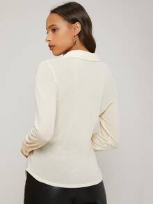 SHEIN Fitted Ruched Blouse - Beige - View 2