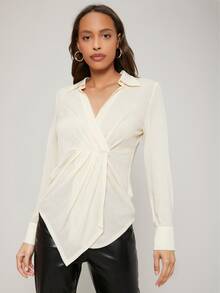 SHEIN Fitted Ruched Blouse - Beige - View 8