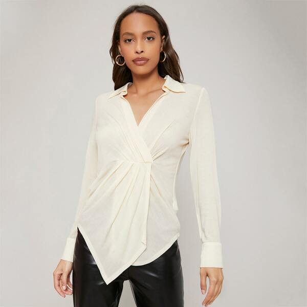 

TENCEL FITTED RUCHED BLOUSE, Beige