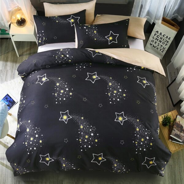 

Star Print Duvet Cover Set Without Filler, Black