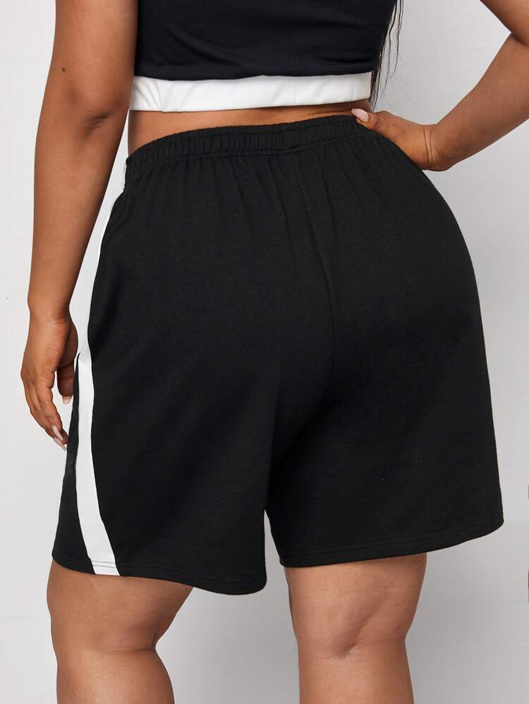 SHEIN EZwear Plus Contrast Sideseam Shorts - Black - View 2