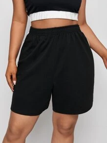 SHEIN EZwear Plus Contrast Sideseam Shorts - Black - View 3