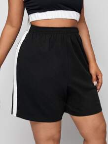 SHEIN EZwear Plus Contrast Sideseam Shorts - Black - View 5