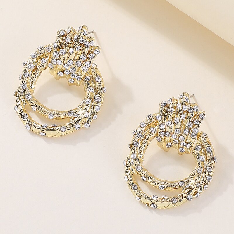 

Rhinestone Round Design Stud Earrings, Gold
