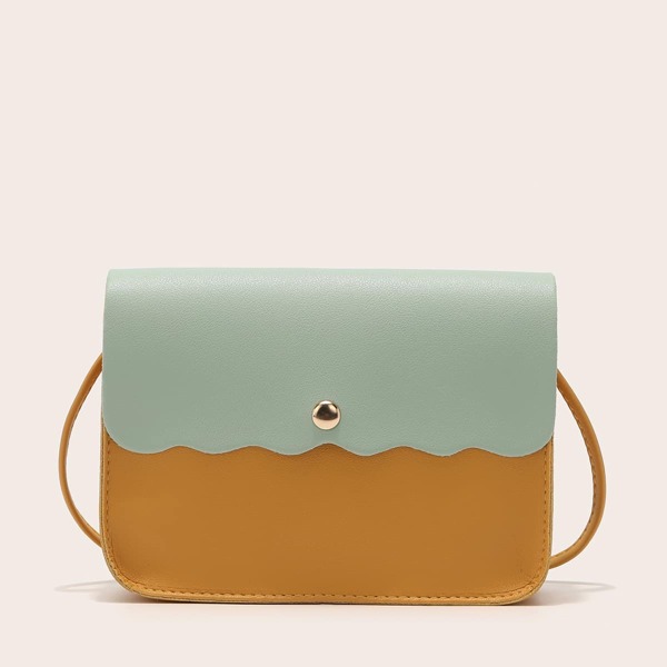 

Scallop Trim Two Tone Flap Crossbody Bag, Green