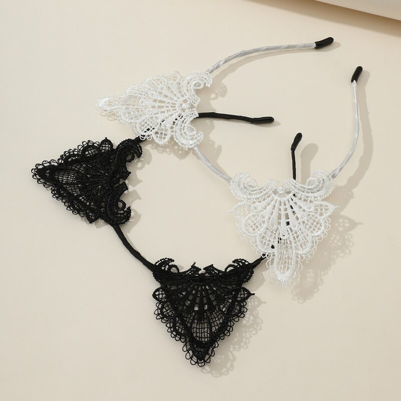 

2pcs Lace Cat Ear Headband, Black and white