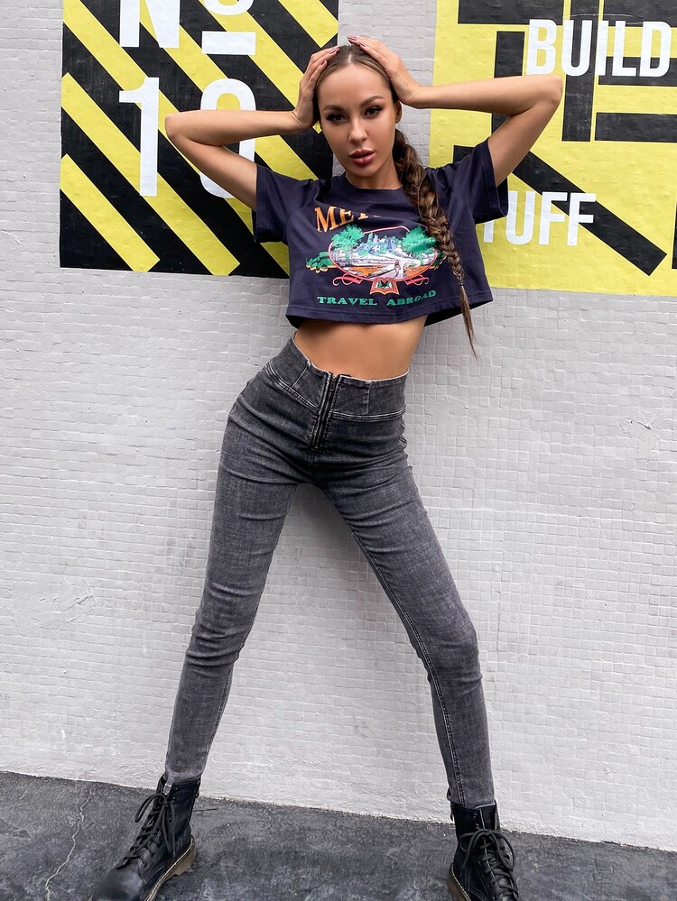 MEYSI KIM 字母圖案短版T恤 - 藏蓝色 - 查看 6