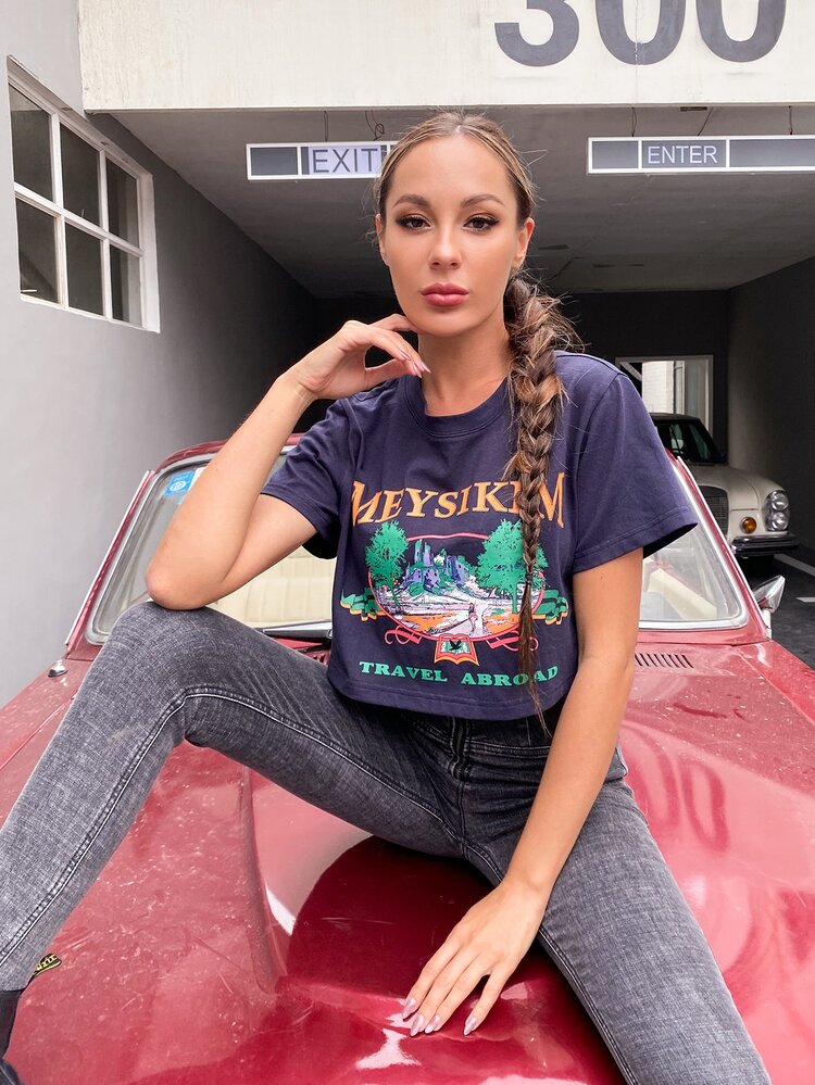 MEYSI KIM 字母圖案短版T恤 - 藏蓝色 - 查看 7