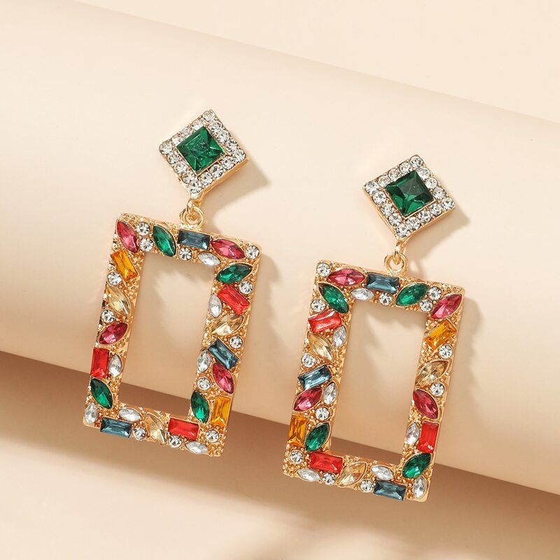 

Rhinestone Geo Drop Earrings, Multicolor