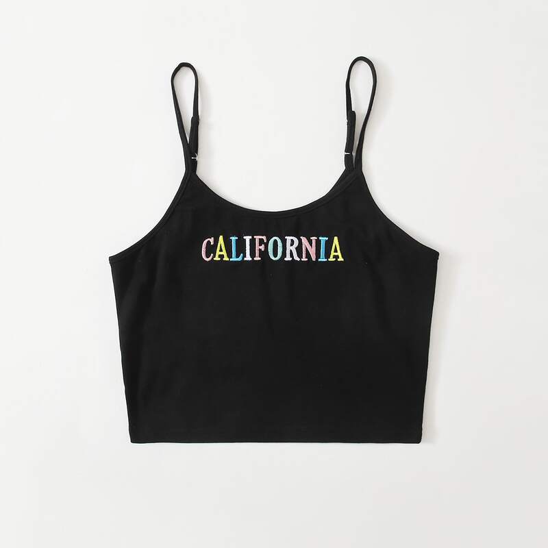 

Letter Embroidery Crop Cami, Black