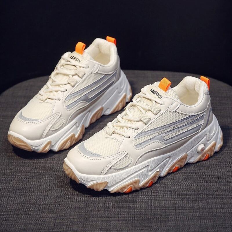 

Lace-up Mesh Chunky Sneakers, Beige
