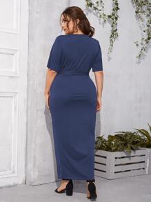 Our Plus Split Sleeve Belted Fitted Dress is such a vibe - ROMWE